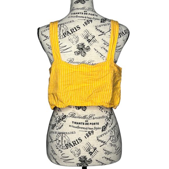 a new day MEDIUM Striped Button Detail Linen Blend Front Tie Crop Top Tank - Picture 3 of 12